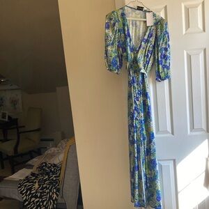 Floral Blue and Green Maxi Dress